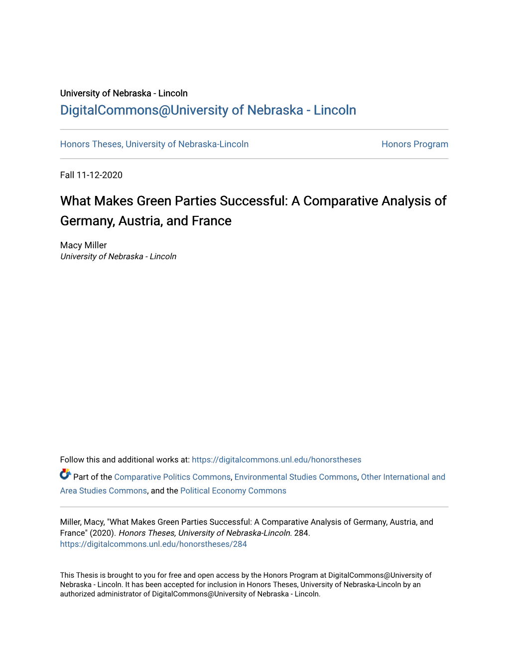 What Makes Green Parties Successful: a Comparative Analysis of Germany, Austria, and France