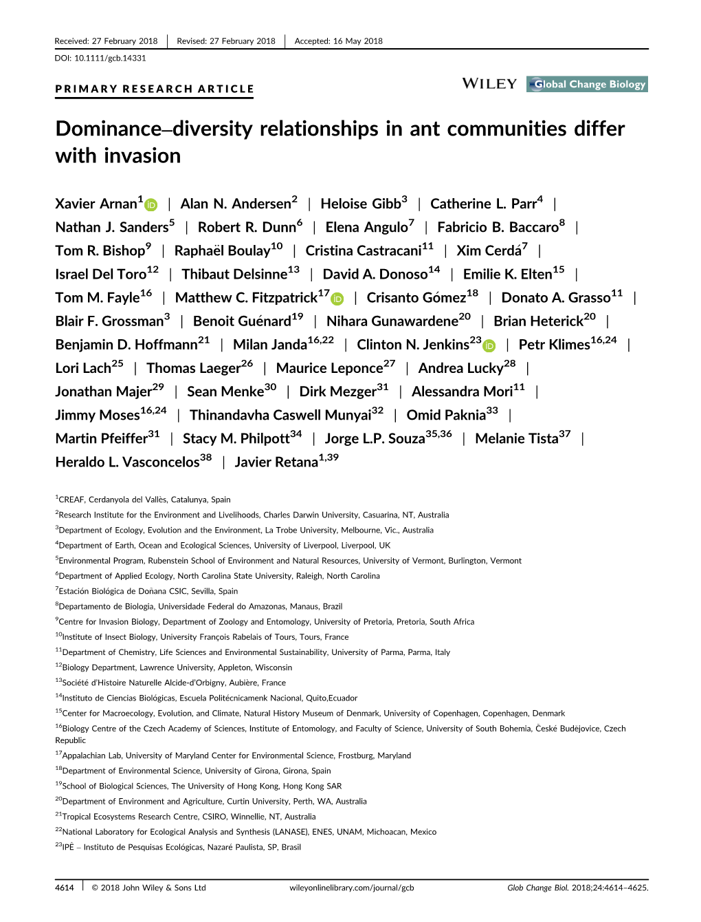 Dominance–Diversity Relationships in Ant Communities Differ with Invasion