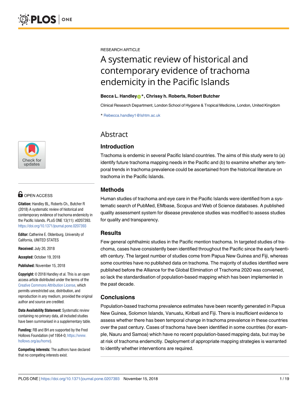 A Systematic Review of Historical and Contemporary Evidence of Trachoma Endemicity in the Pacific Islands