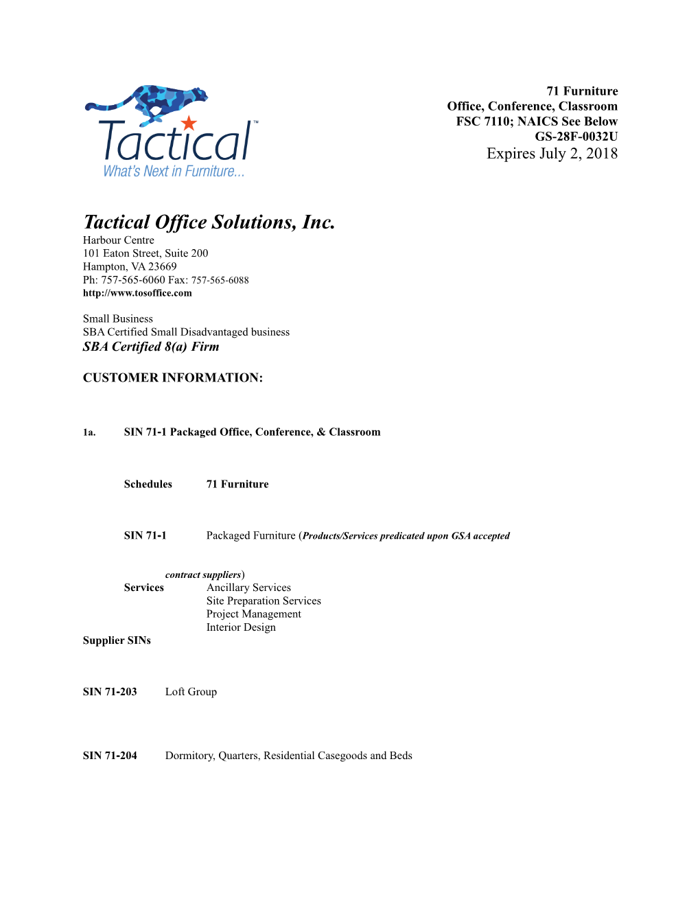 FSC 7110; NAICS See Below