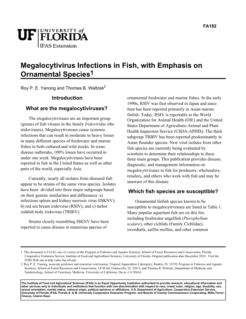 Megalocytivirus Infections in Fish, with Emphasis on Ornamental Species1