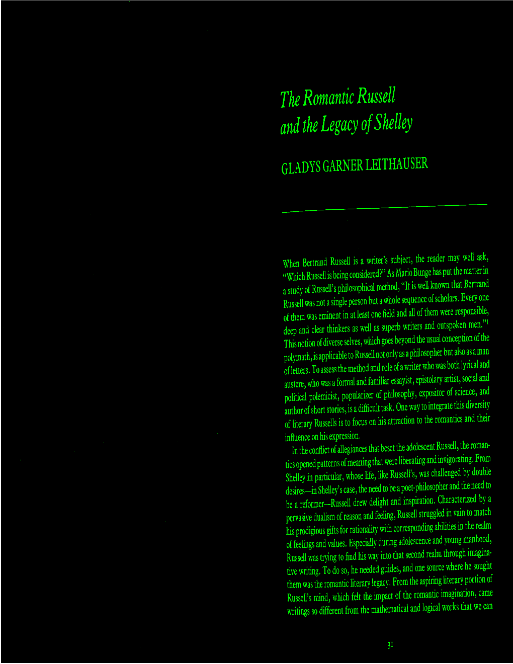 The Romantic Russell and the Legacy of Shelley 33