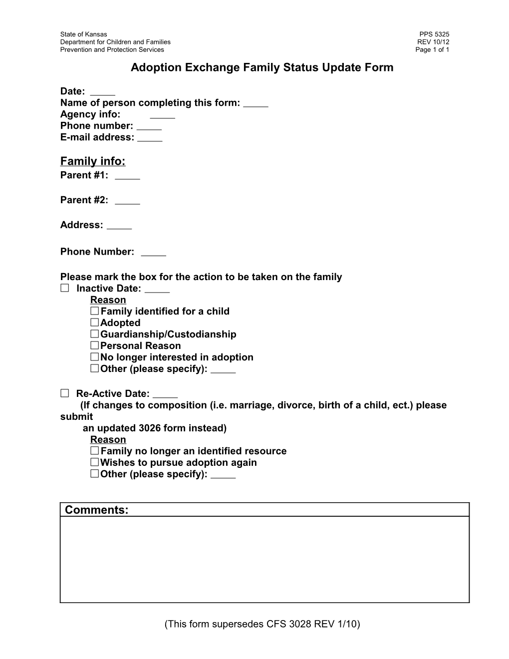 Adoption Exchange Family Status Update Form