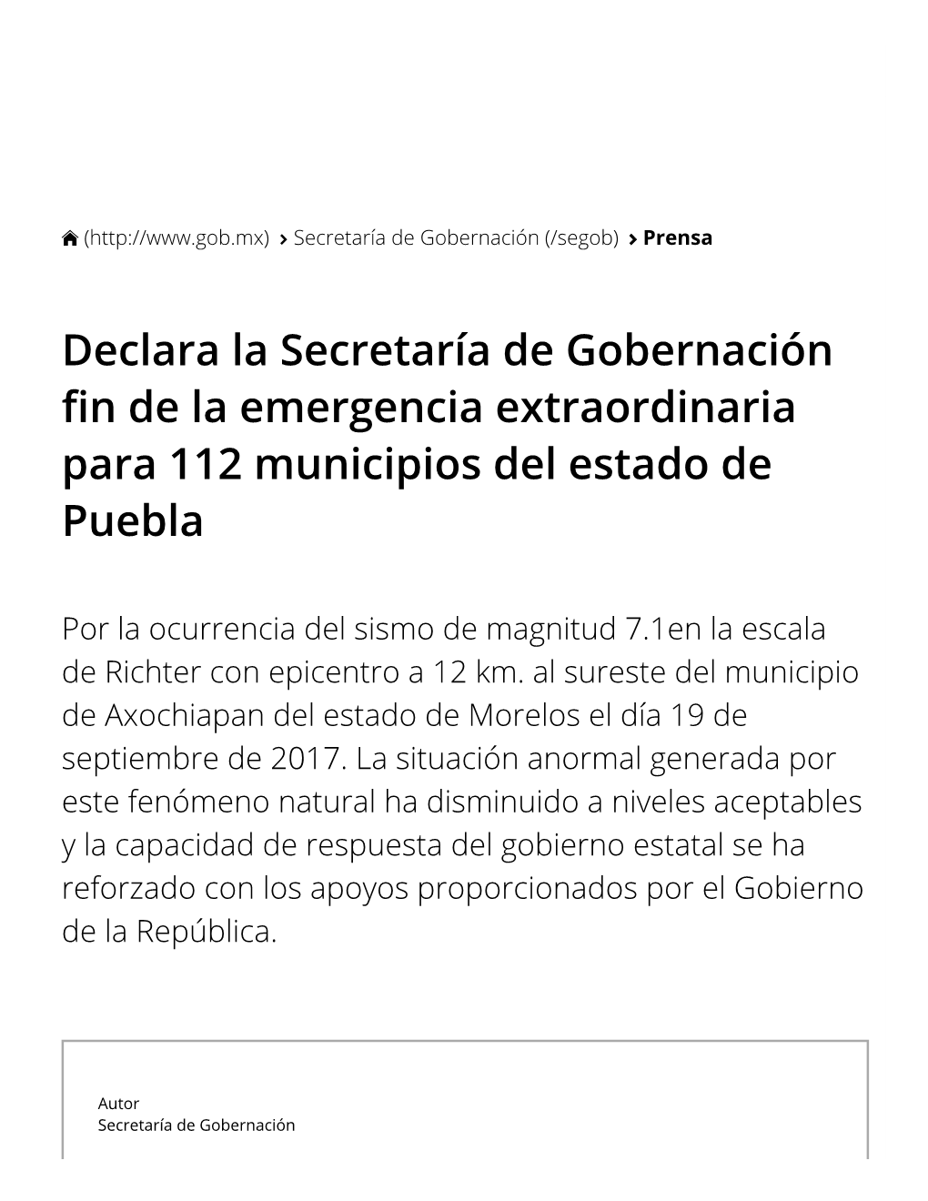 Declara La Secretaría De Gobernación N De La Emergencia Extraordinaria