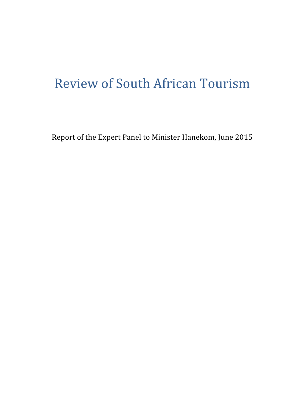 South African Tourism Review: Report of the Expert Panel, June 2015