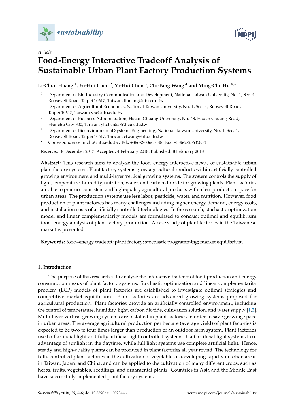 Food-Energy Interactive Tradeoff Analysis of Sustainable Urban Plant Factory Production Systems