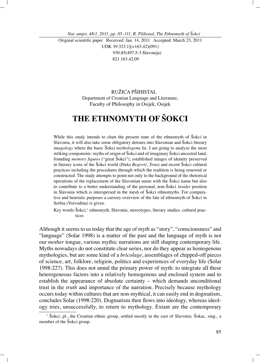 The Ethnomyth of Ššokci