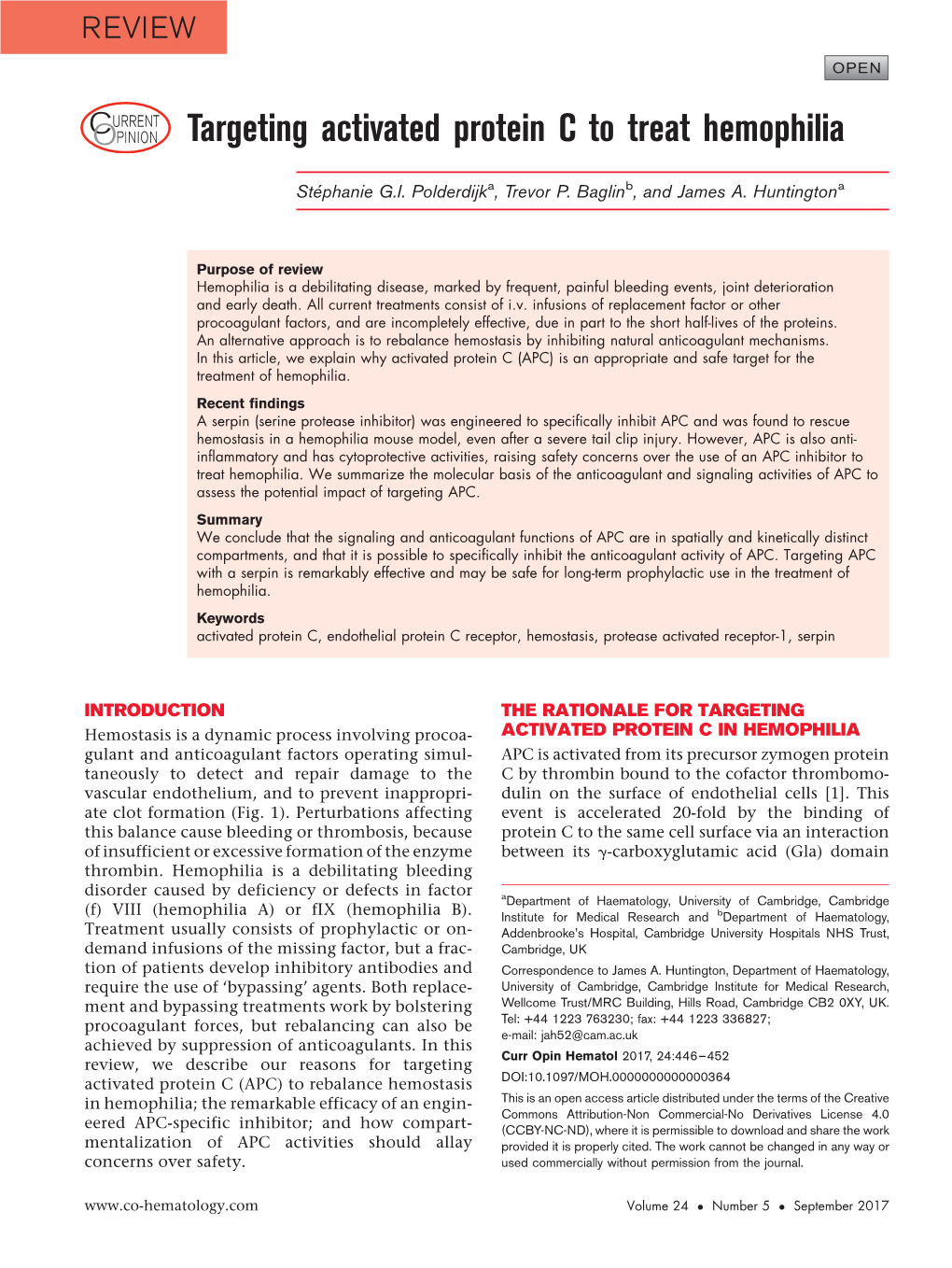 Targeting Activated Protein C to Treat Hemophilia