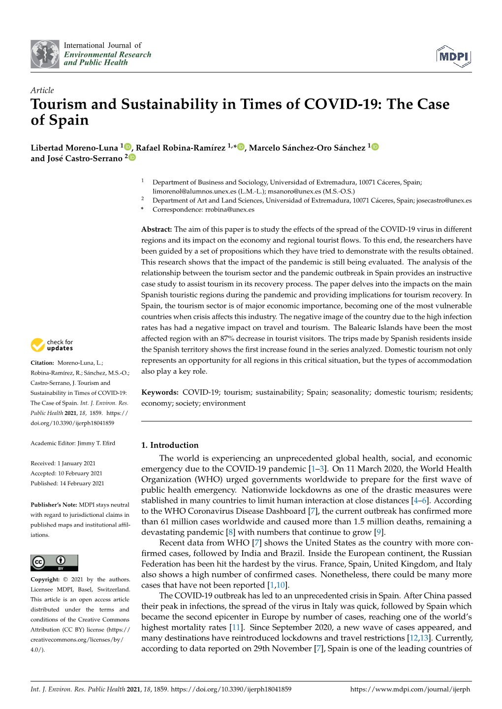 Tourism and Sustainability in Times of COVID-19: the Case of Spain