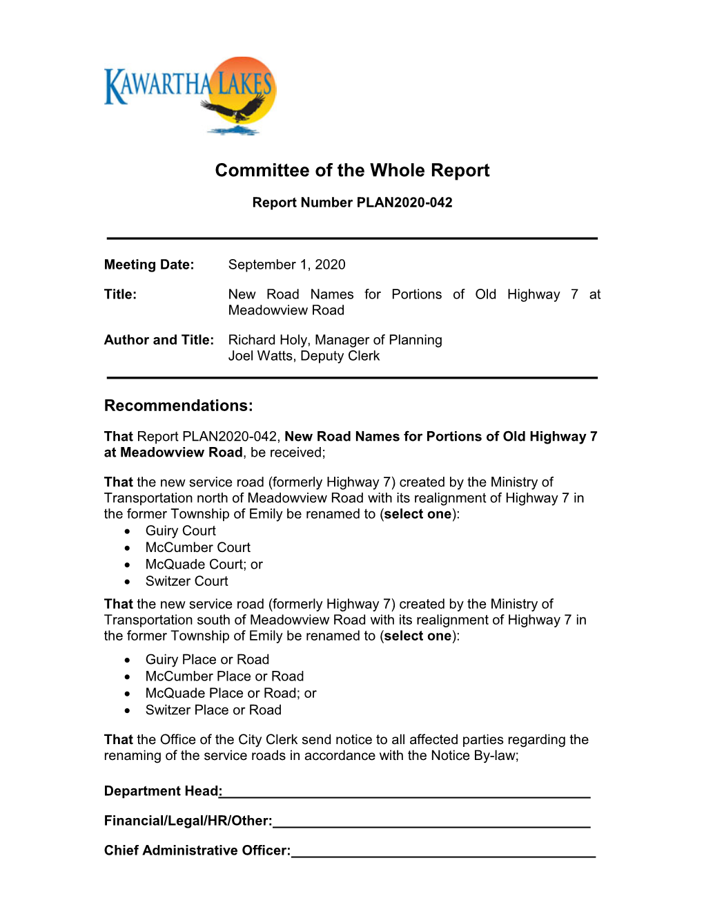 Committee of the Whole Report