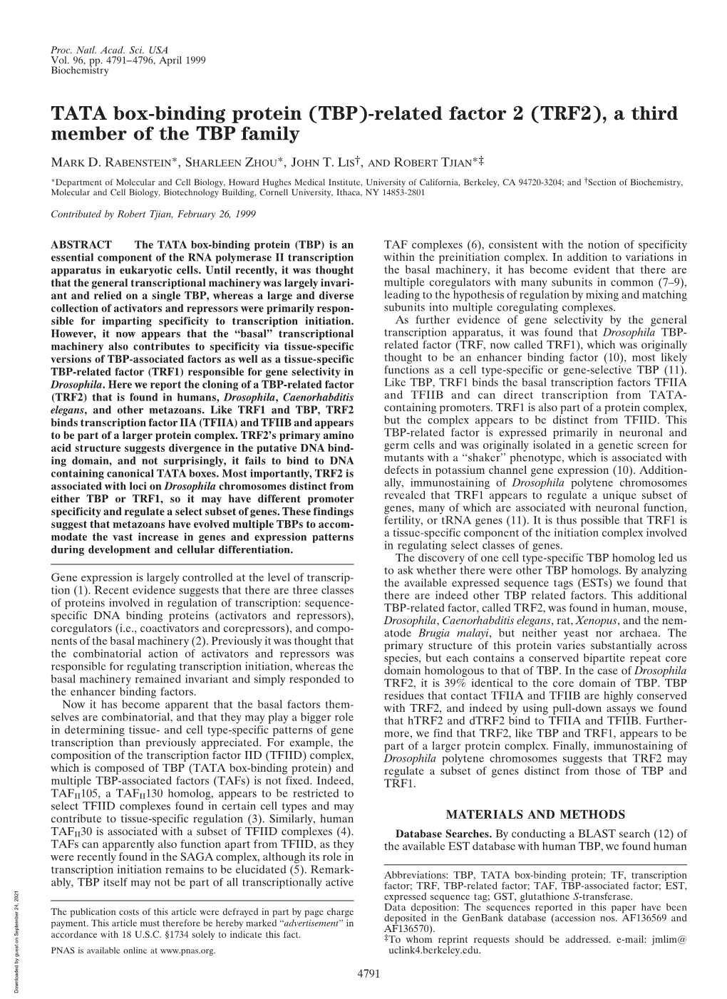 TATA Box-Binding Protein (TBP)-Related Factor 2 (TRF2), a Third Member of the TBP Family