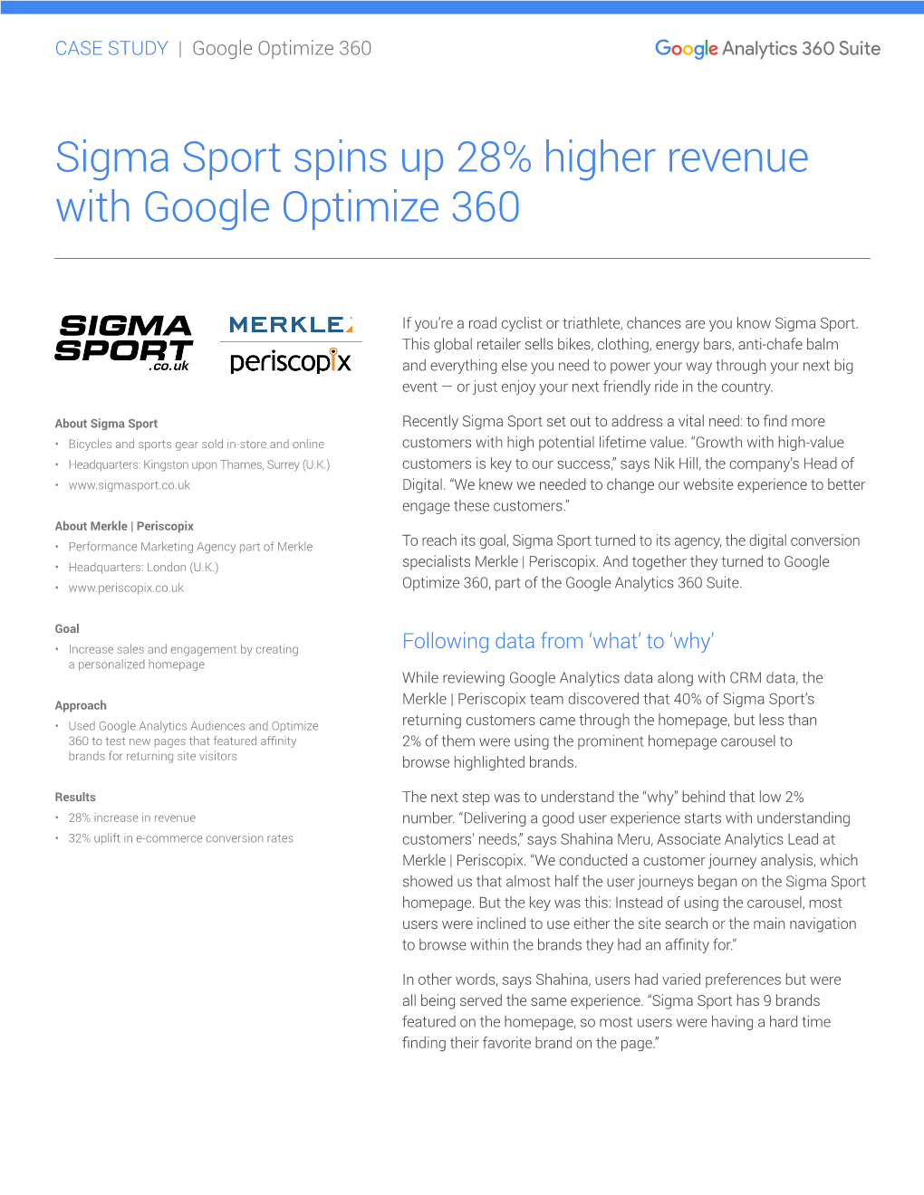 Sigma Sport Spins up 28% Higher Revenue with Google Optimize 360