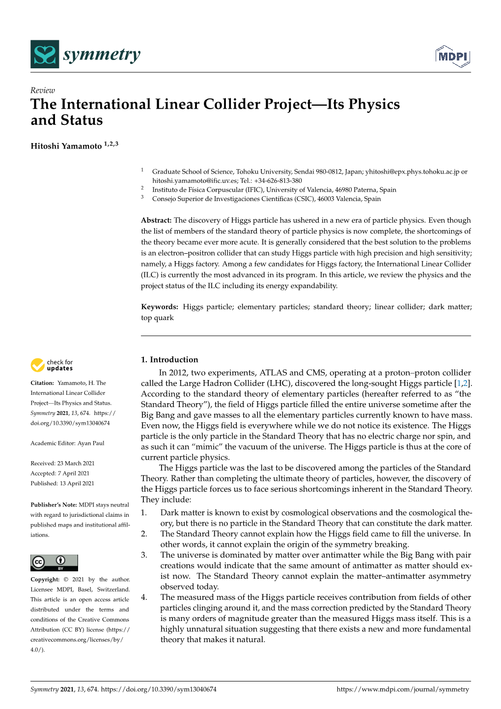 The International Linear Collider Project—Its Physics and Status