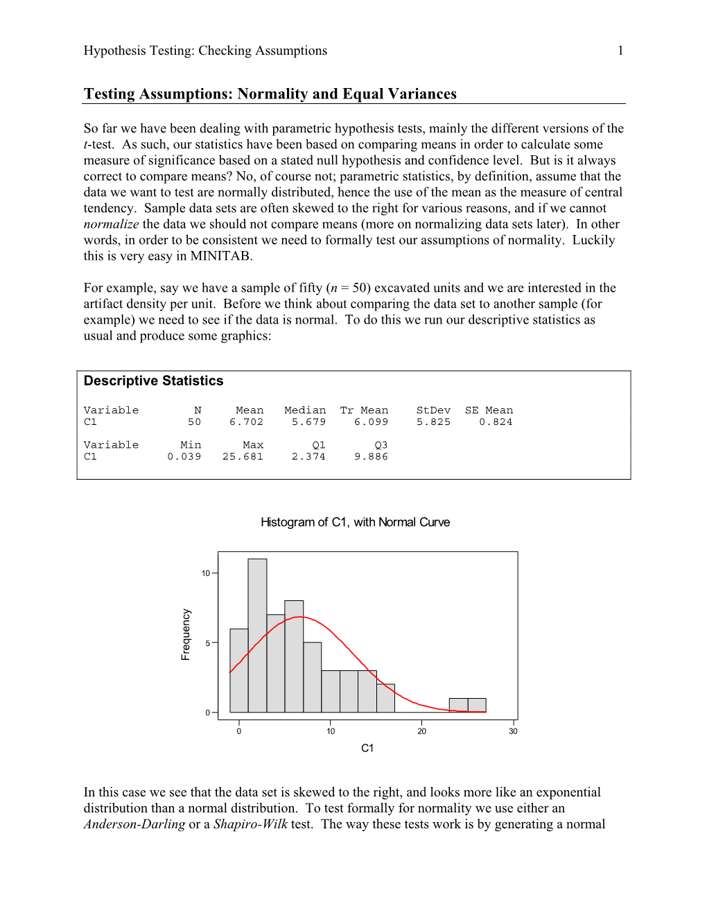 Testing Assumptions: Normality and Equal Variances