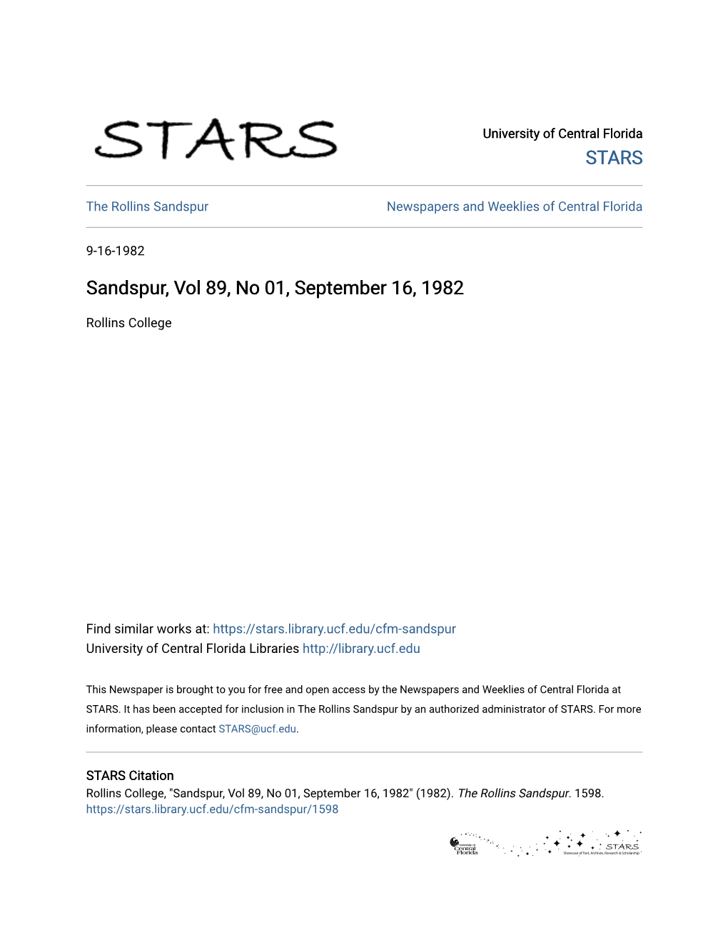 Sandspur, Vol 89, No 01, September 16, 1982