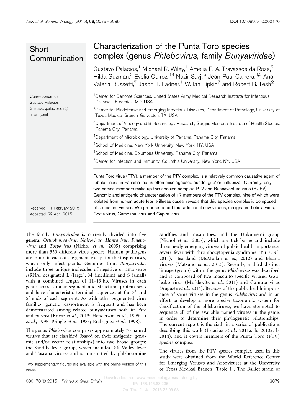 Characterization of the Punta Toro Species Complex (Genus