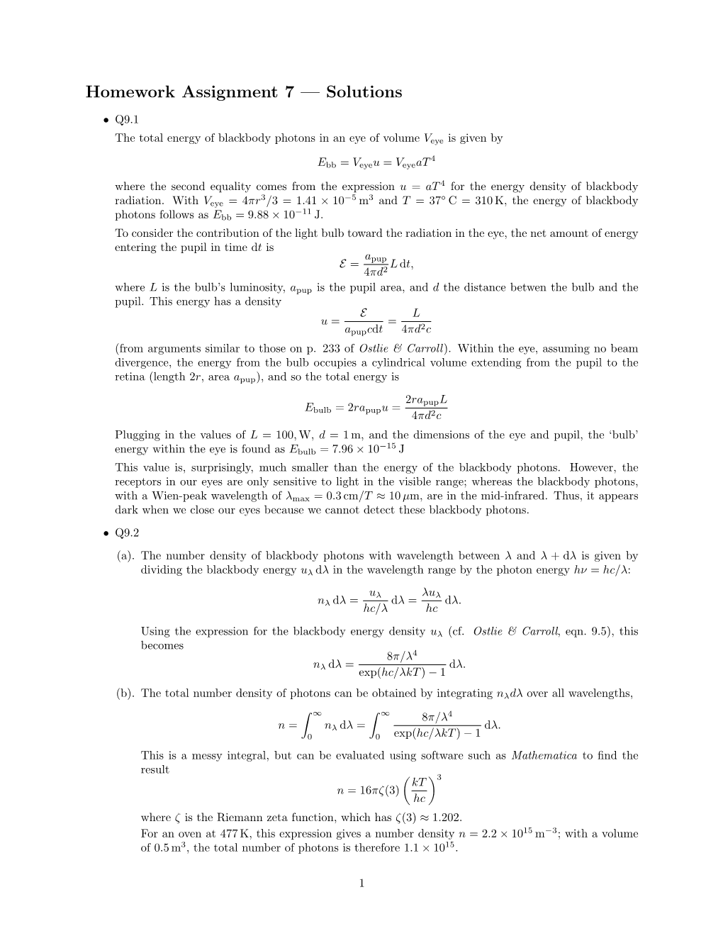 Homework Assignment 7 — Solutions