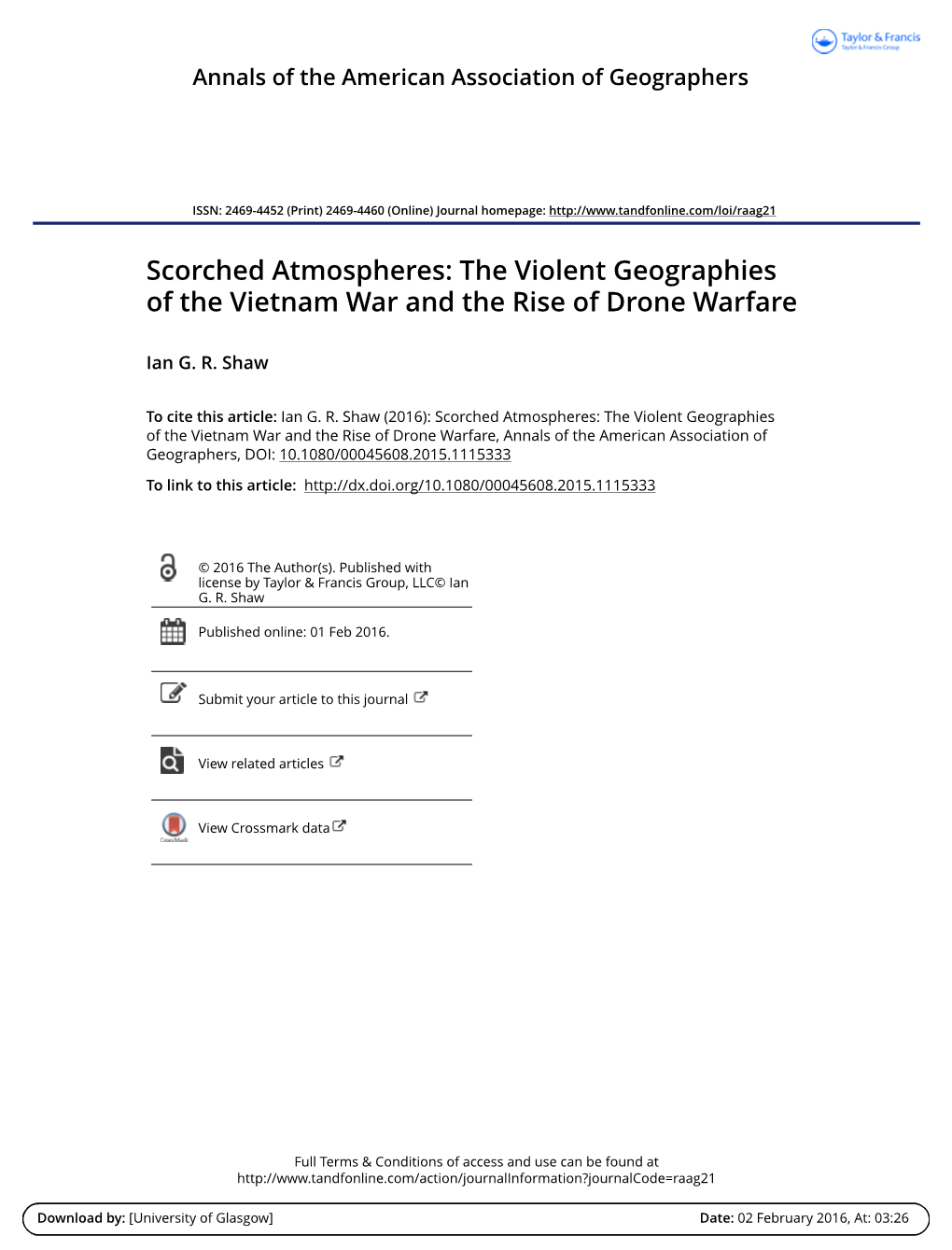 The Violent Geographies of the Vietnam War and the Rise of Drone Warfare