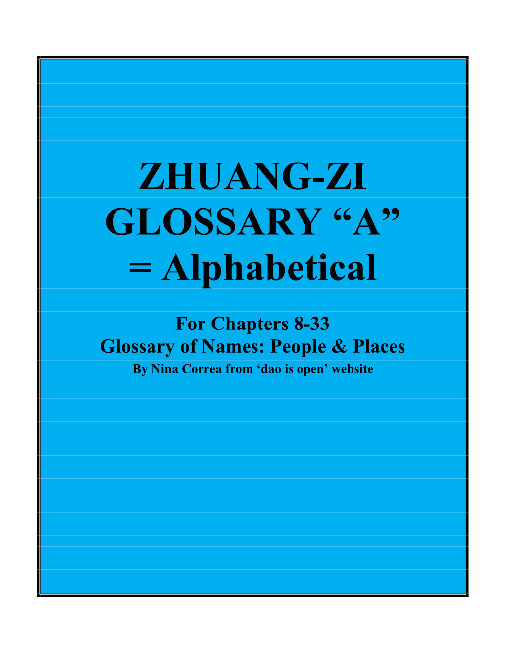 Zhuangzi Glossary – Chapters 8 to 33 (Alphabetical)