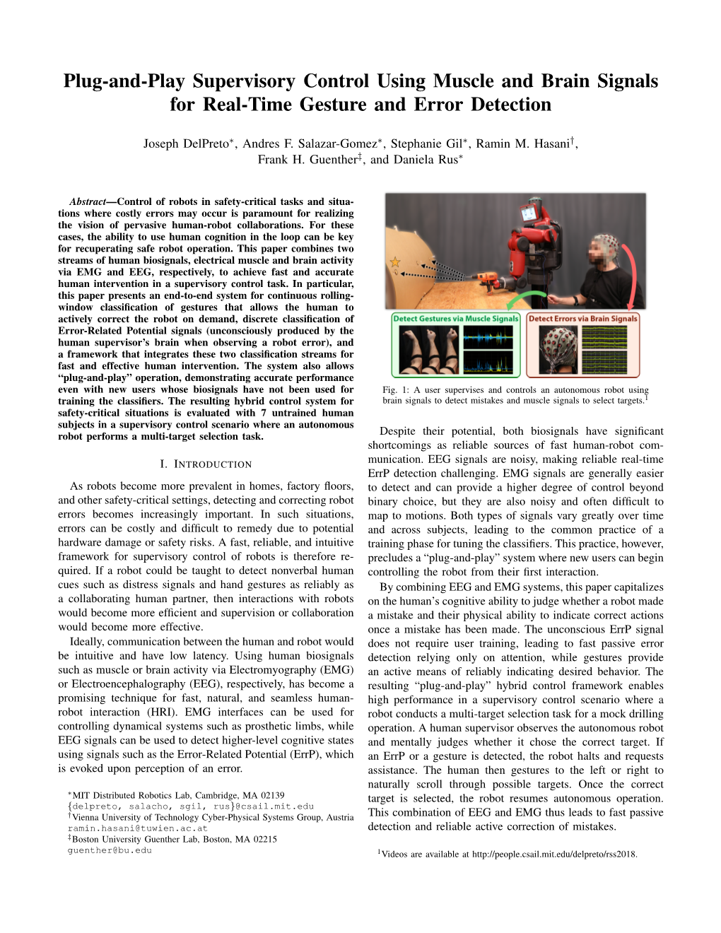 Plug-And-Play Supervisory Control Using Muscle and Brain Signals for Real-Time Gesture and Error Detection