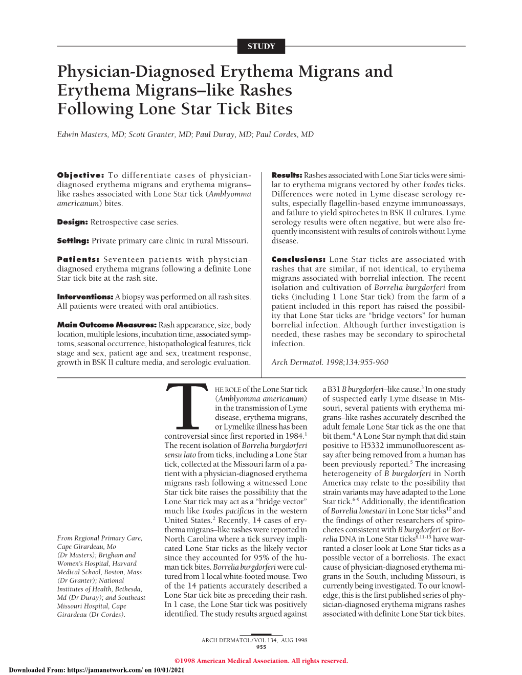 Physician-Diagnosed Erythema Migrans and Erythema Migrans Like