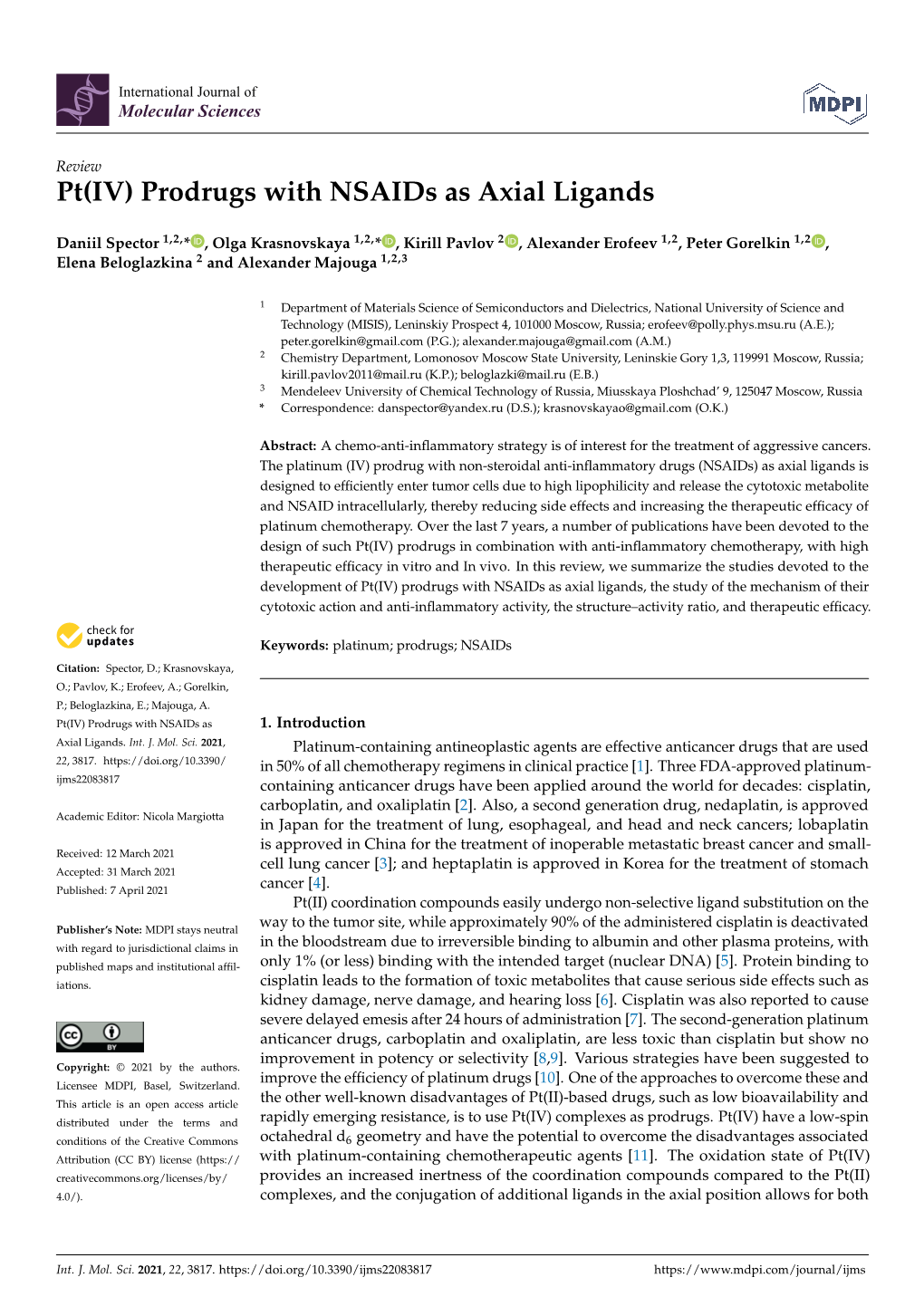 Pt(IV) Prodrugs with Nsaids As Axial Ligands