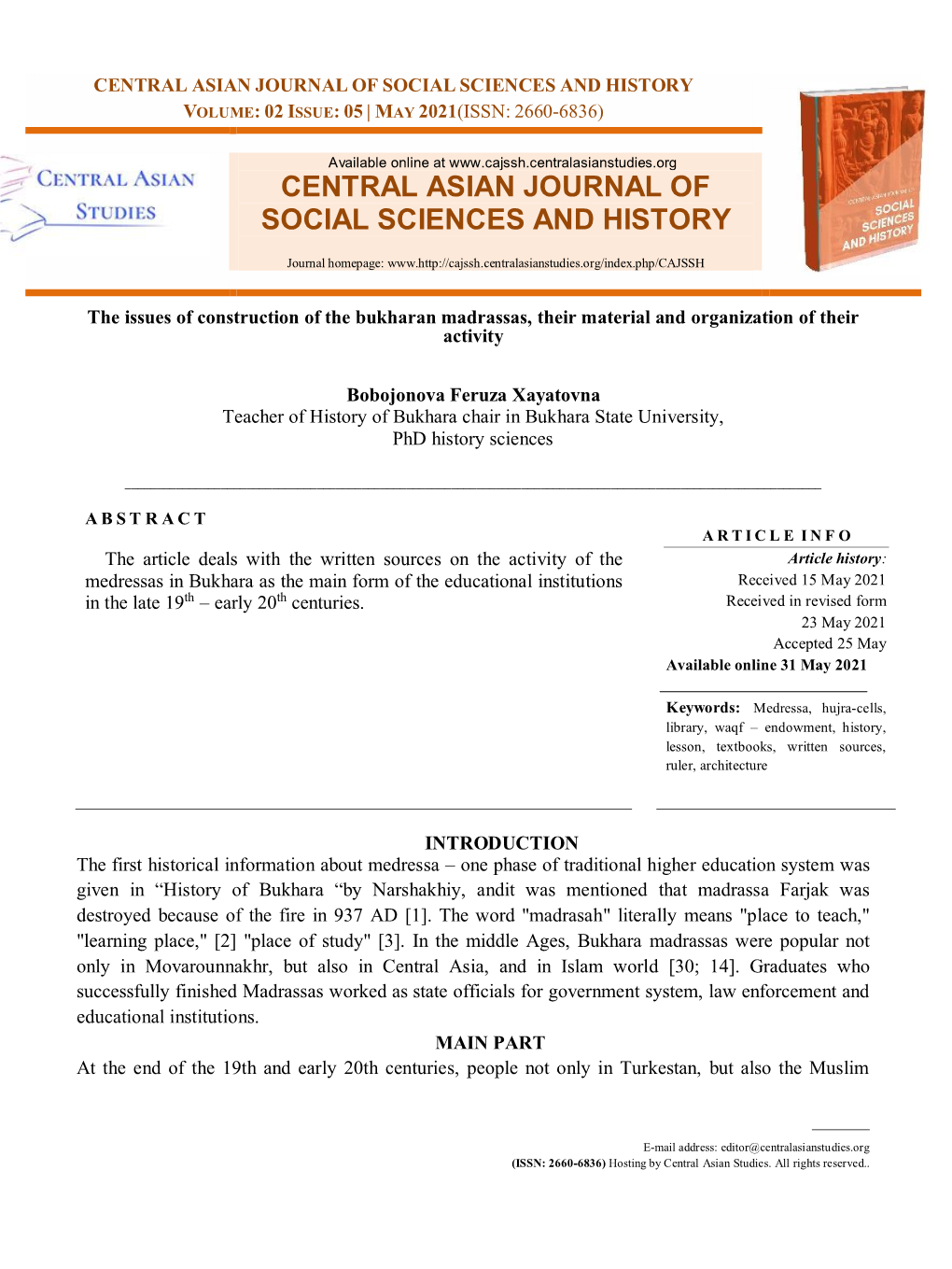 Central Asian Journal of Social Sciences and History