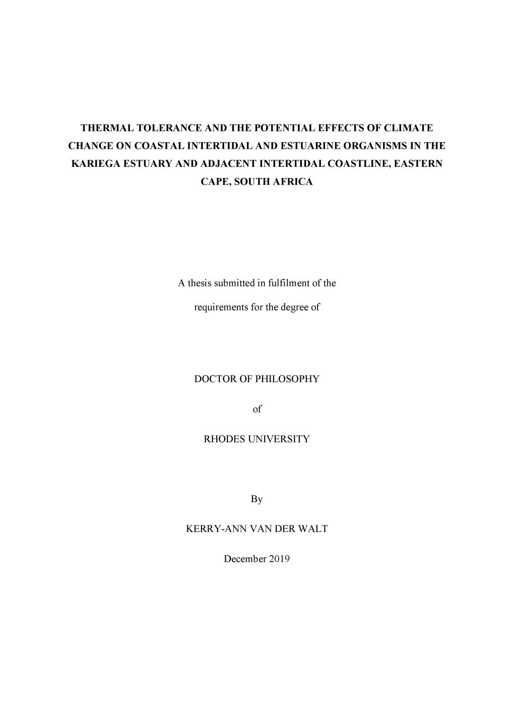 Thermal Tolerance and the Potential Effects Of