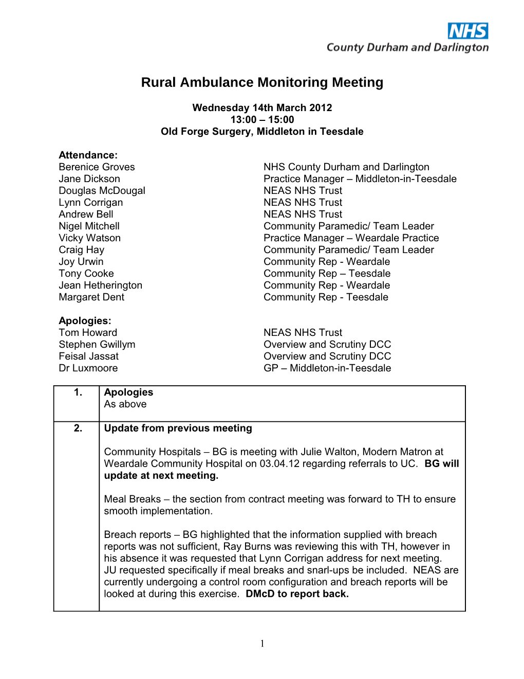 Rural Ambulance Monitoring Meeting