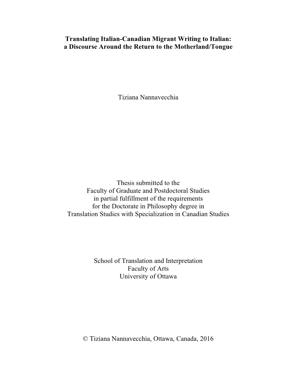 Thesis, Nannavecchia