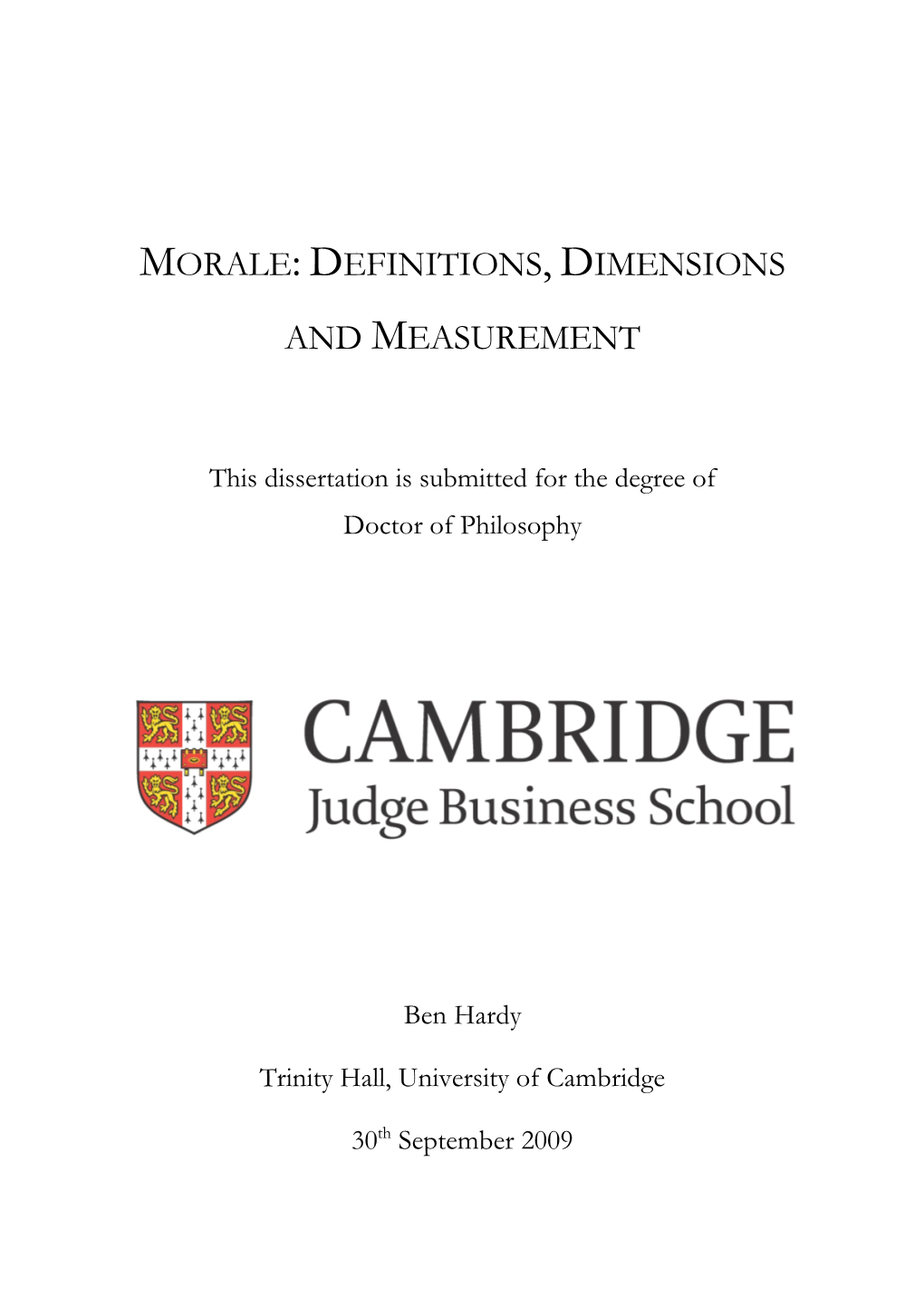 Morale: Definitions, Dimensions and Measurement