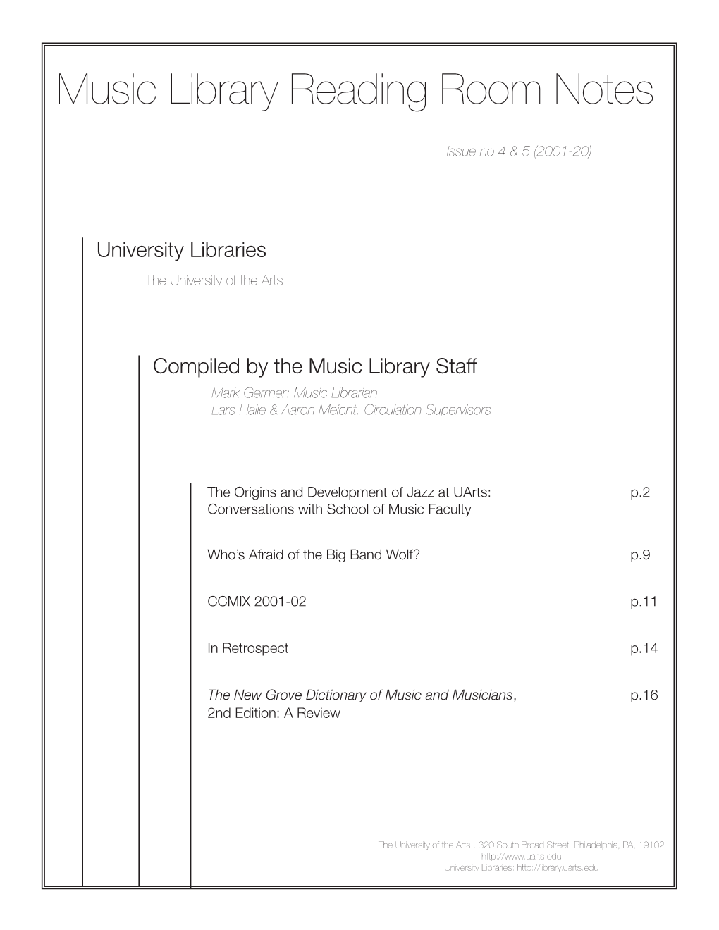 Music Library Reading Room Notes