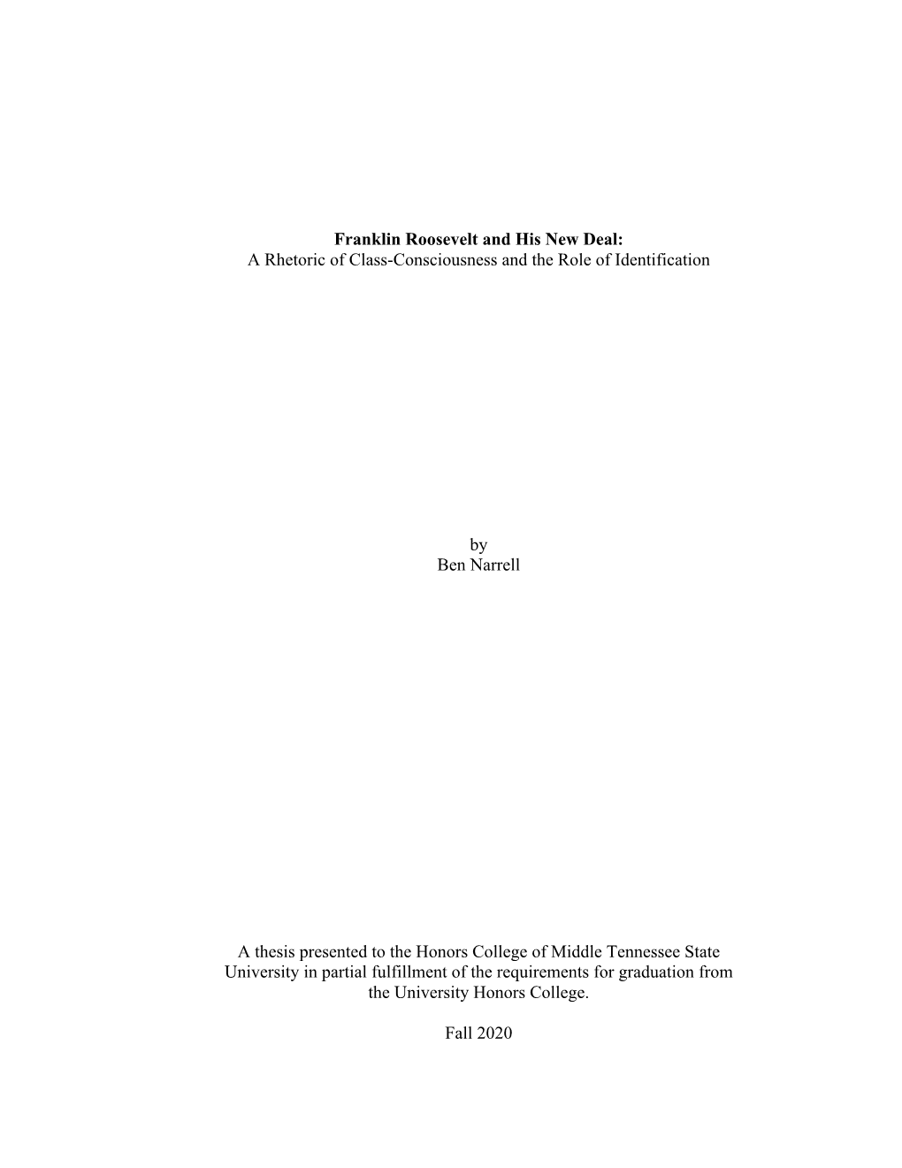 Franklin Roosevelt and His New Deal: a Rhetoric of Class-Consciousness and the Role of Identification