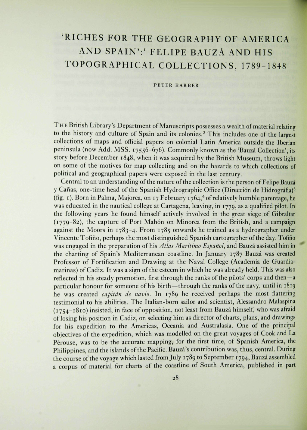 Riches for the Geography of America and Spain':' Felipe Bauza and His Topographical Collections, 1789-1848