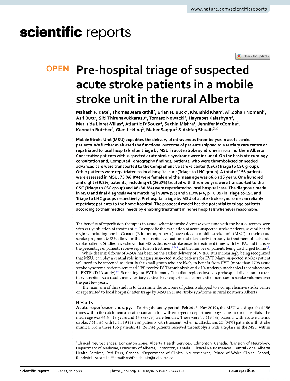 Pre-Hospital Triage of Suspected Acute Stroke Patients in a Mobile Stroke