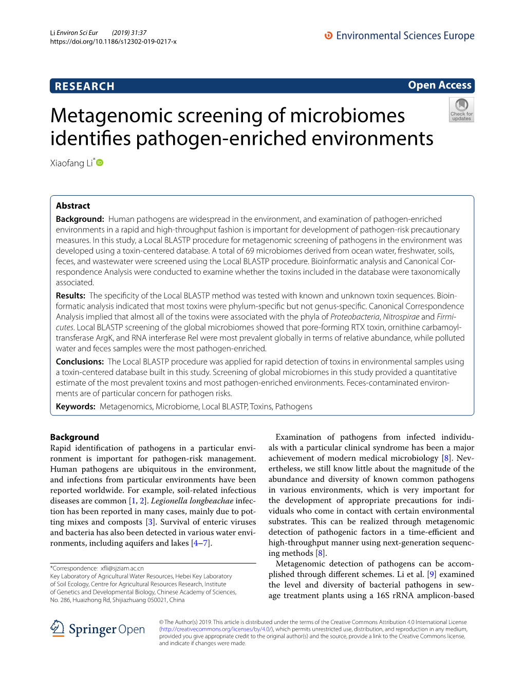 Metagenomic Screening of Microbiomes Identifies Pathogen