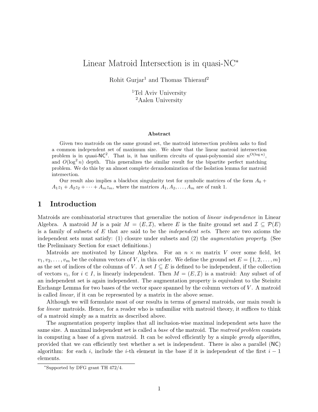 Linear Matroid Intersection Is in Quasi-NC∗