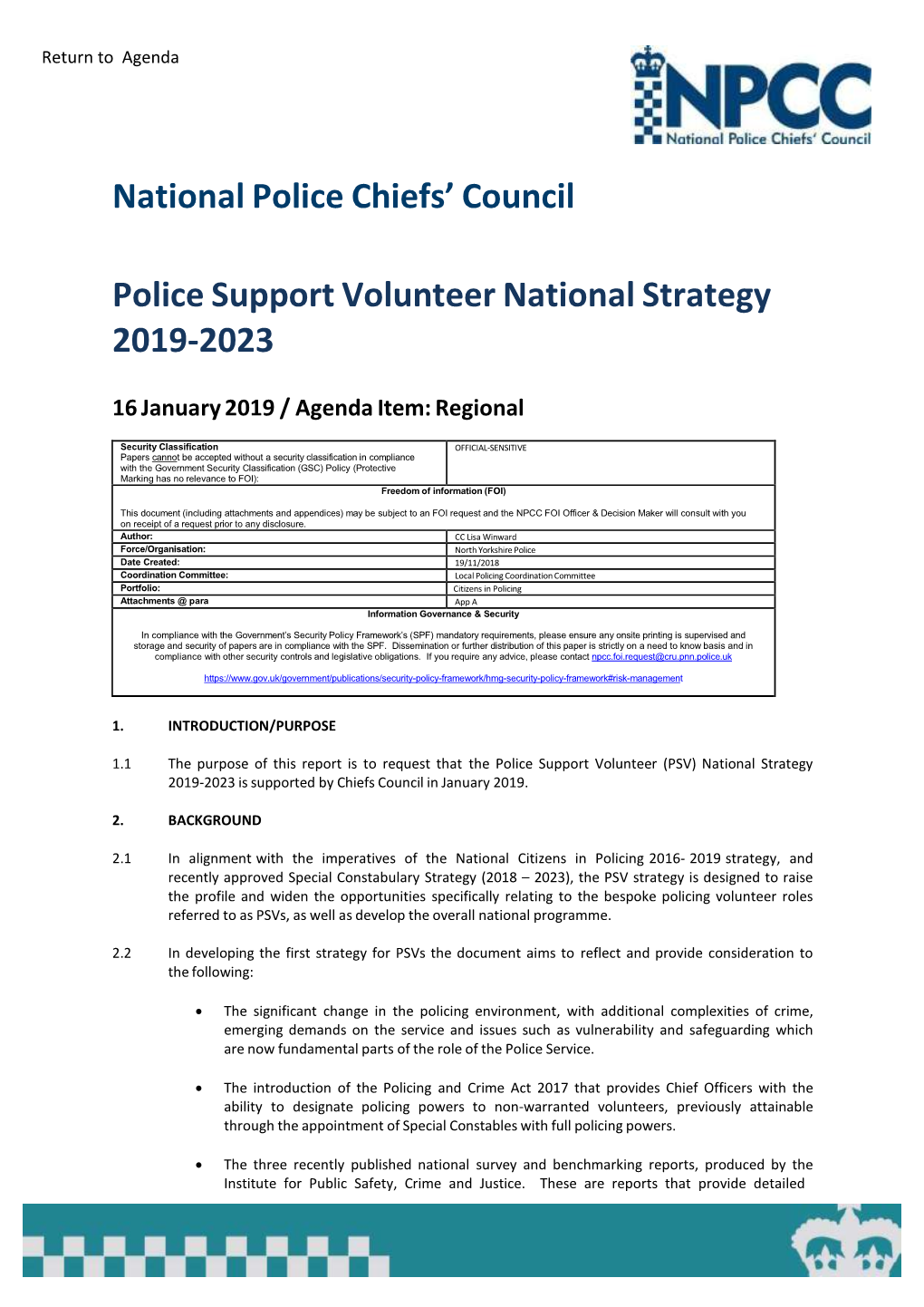National Police Chiefs' Council Police Support Volunteer National Strategy 2019-2023