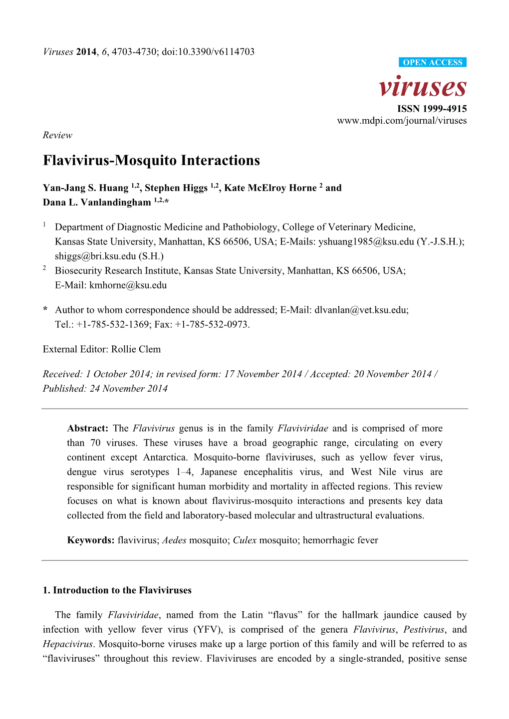 Flavivirus-Mosquito Interactions