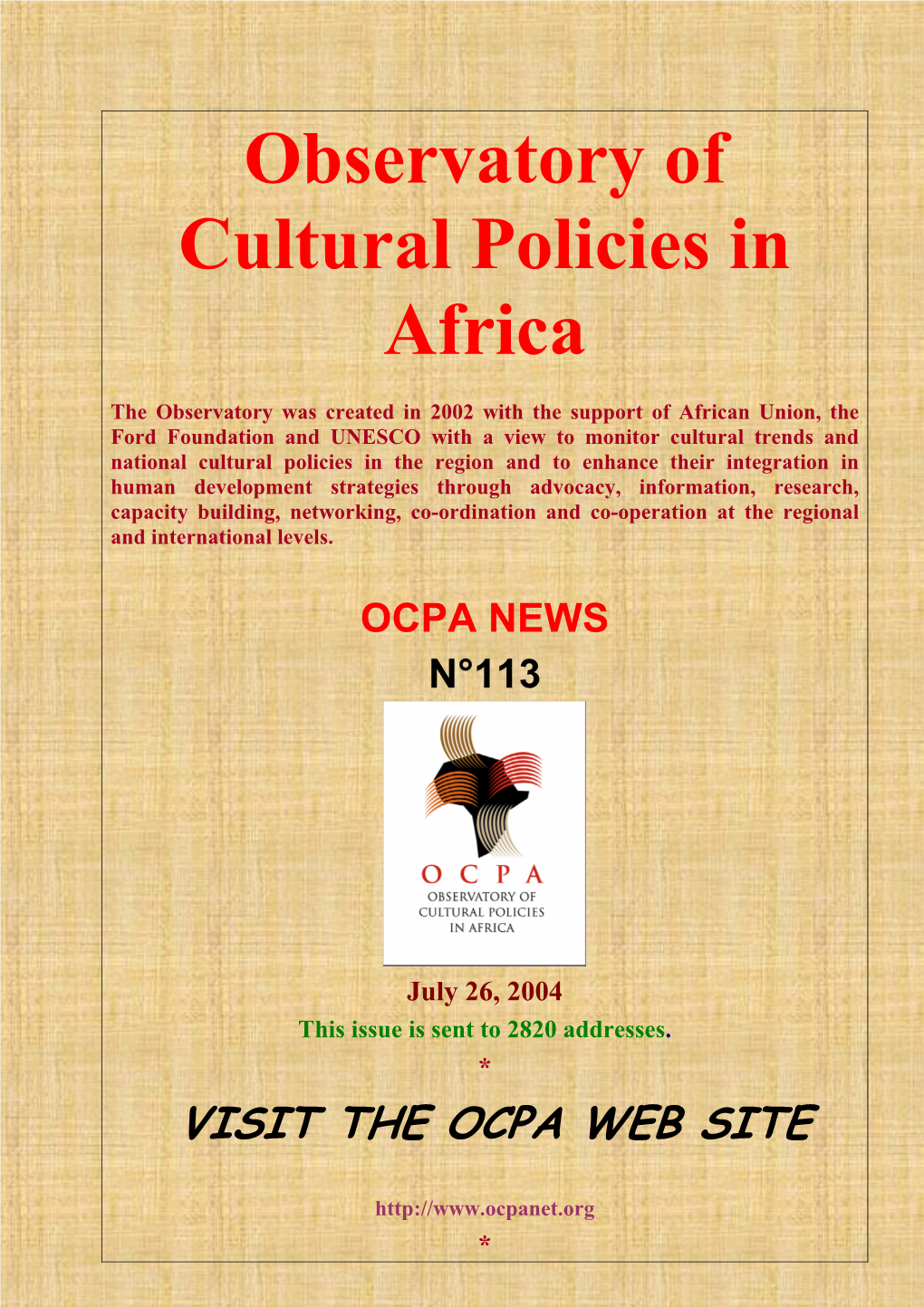 Ocpa News No. 113, 26 July 2004