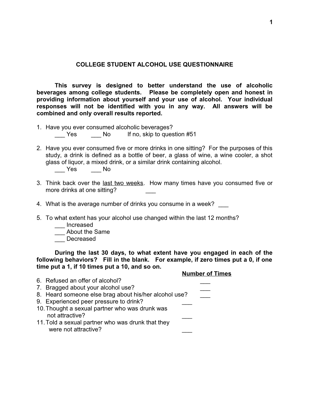 Alcohol Use Questionnaire