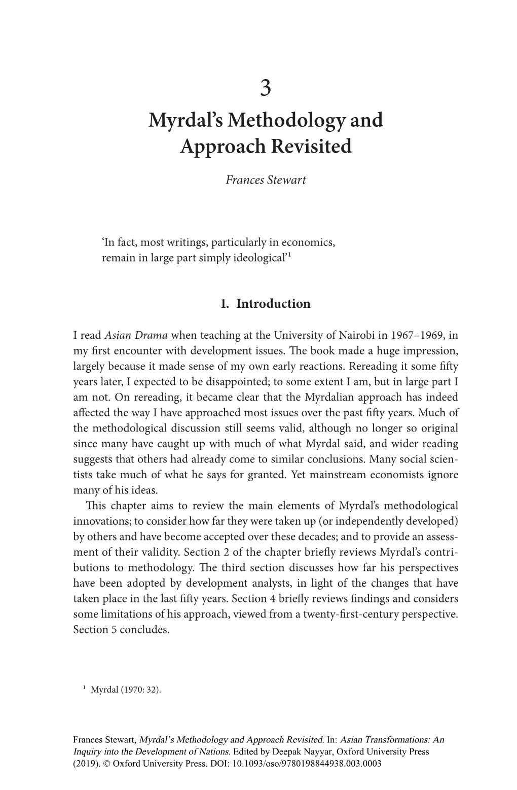 Myrdal's Methodology and Approach Revisited