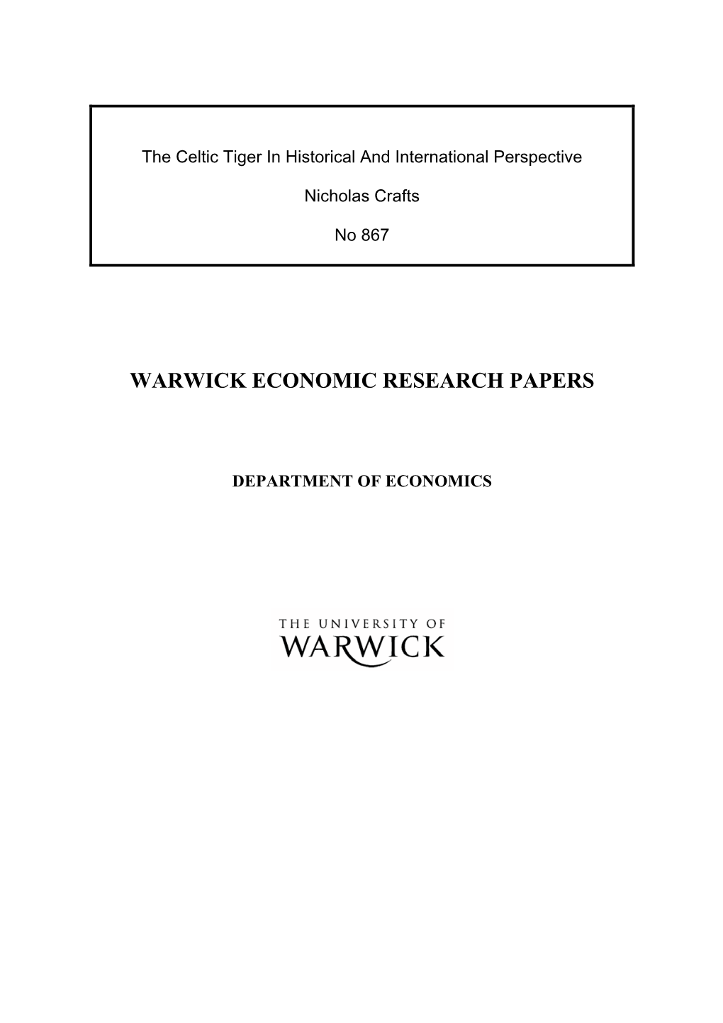 The Celtic Tiger in Historical and International Perspective