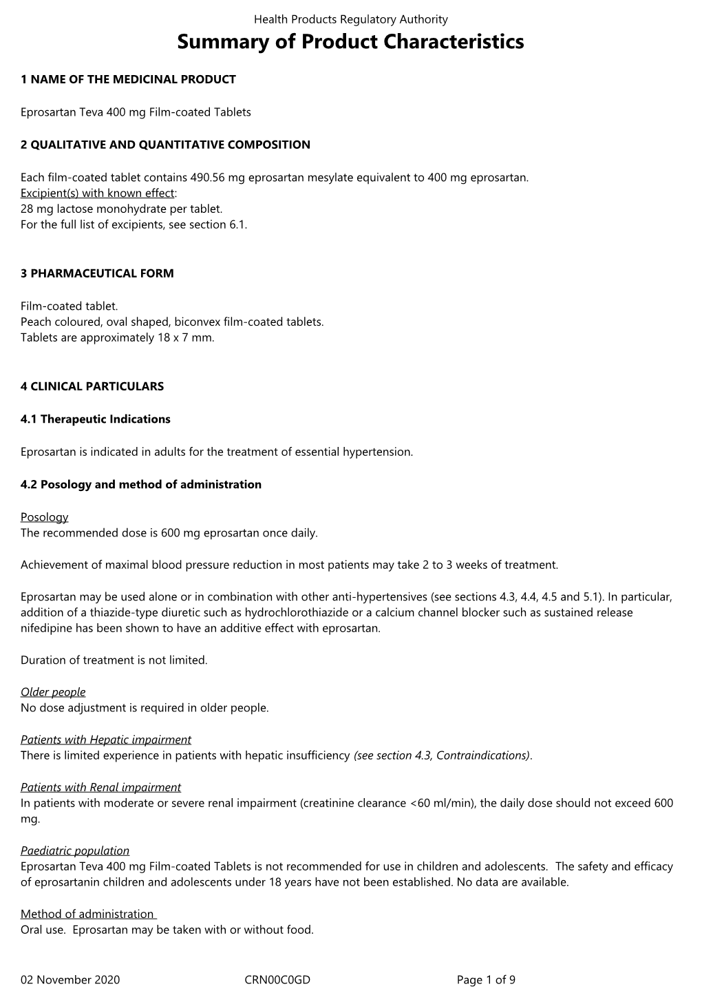 Summary of Product Characteristics