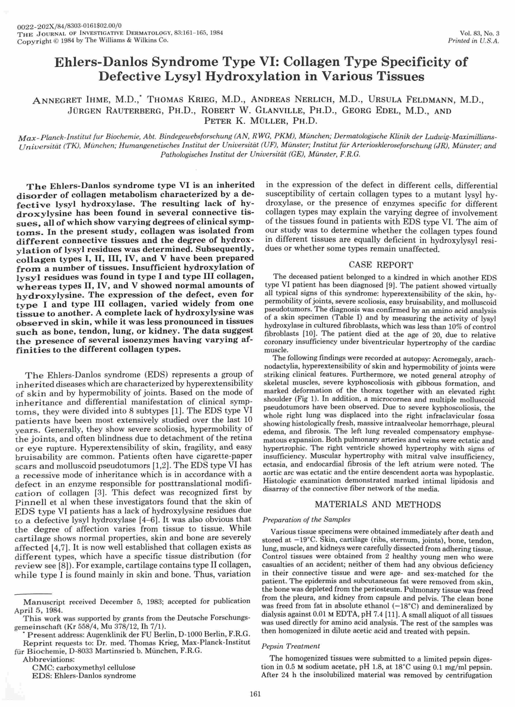 Collagen Type Specificity of Defective Lysyl Hydroxylation in Various Tissues