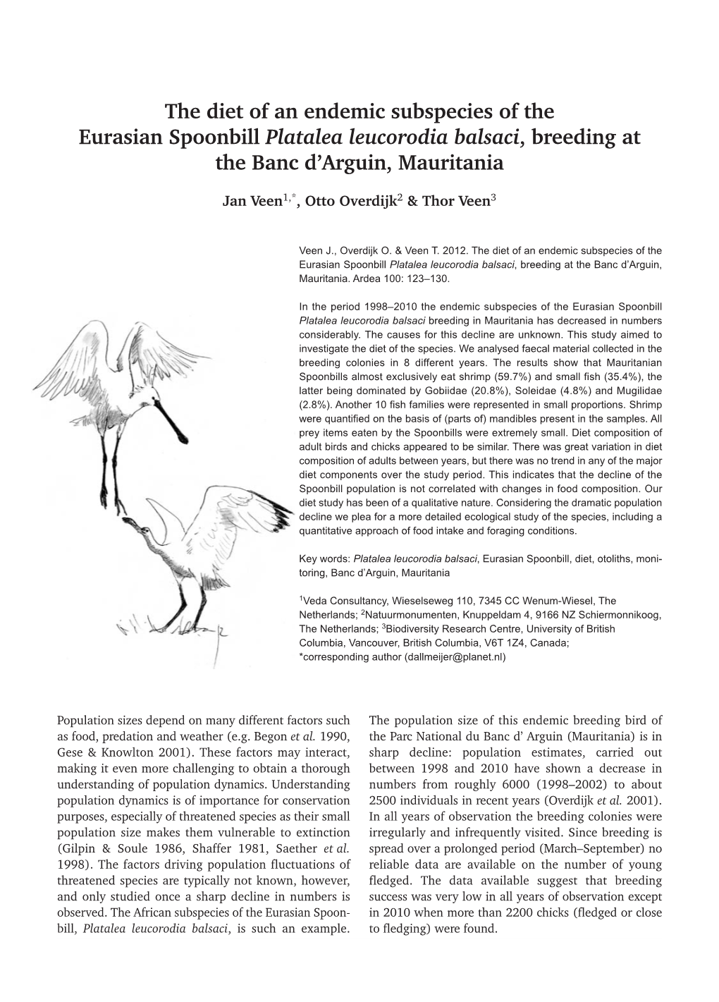 The Diet of an Endemic Subspecies of the Eurasian Spoonbill Platalea Leucorodia Balsaci, Breeding at the Banc D’Arguin, Mauritania