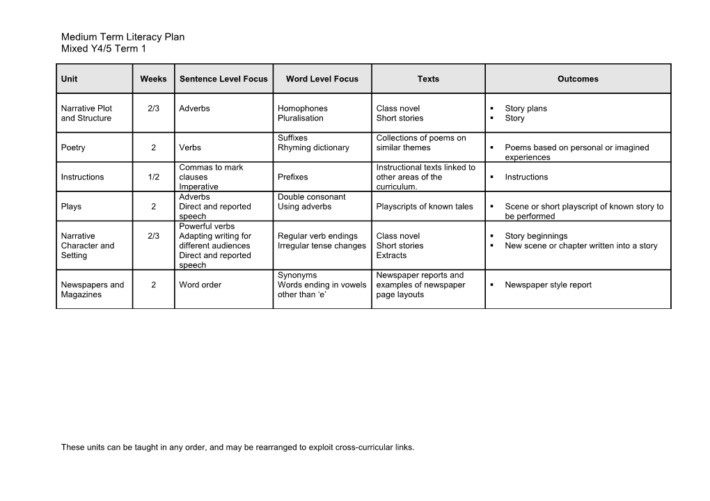 Medium Term Literacy Plan