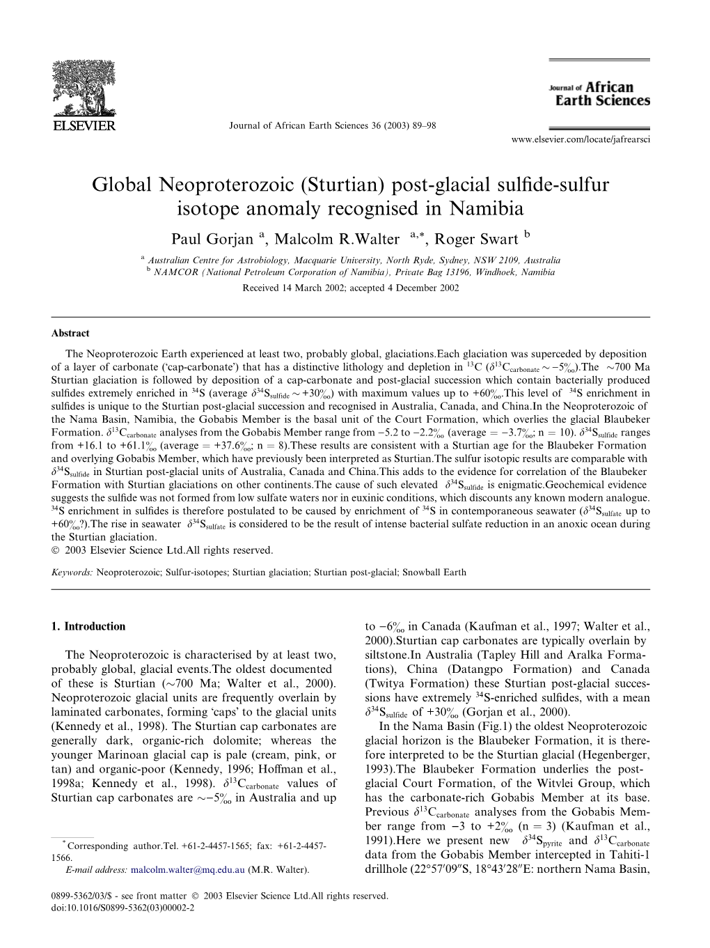 Global Neoproterozoic (Sturtian) Post