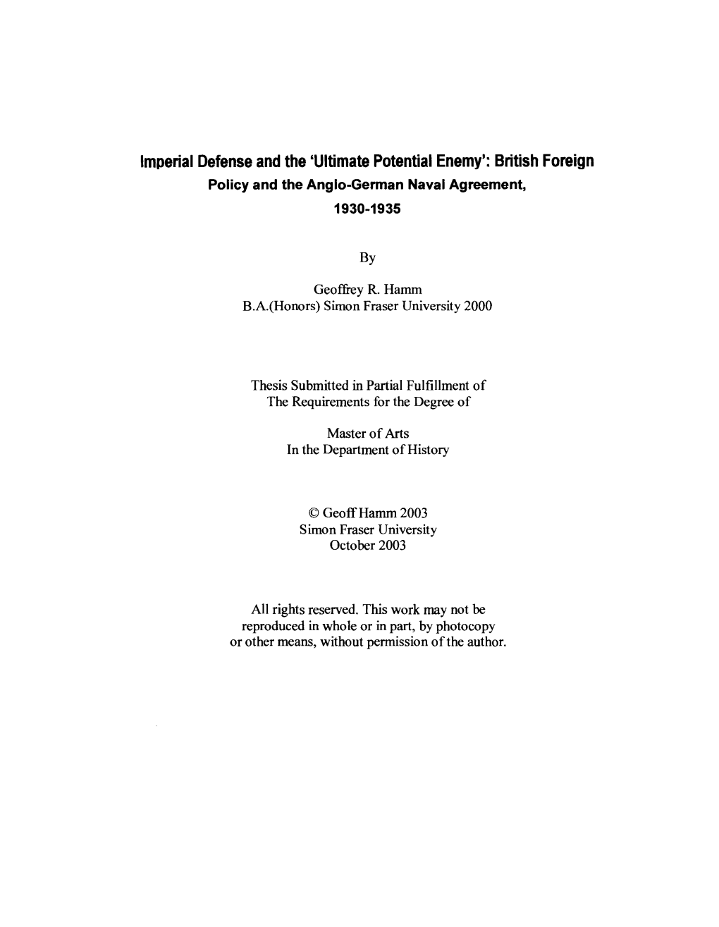 British Foreign Policy and the Anglo-German Naval Agreement, 1930-1935