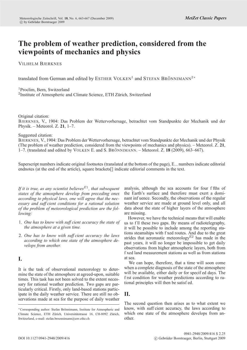 The Problem of Weather Prediction, Considered from the Viewpoints of Mechanics and Physics